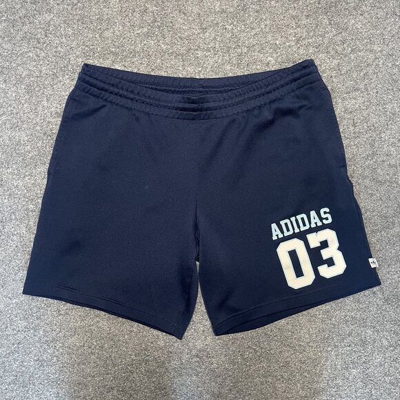 Adidas Navy Blue Athletic Shorts 03 Print Size L Mesh Polyester Mens Sportswear - Picture 1 of 7